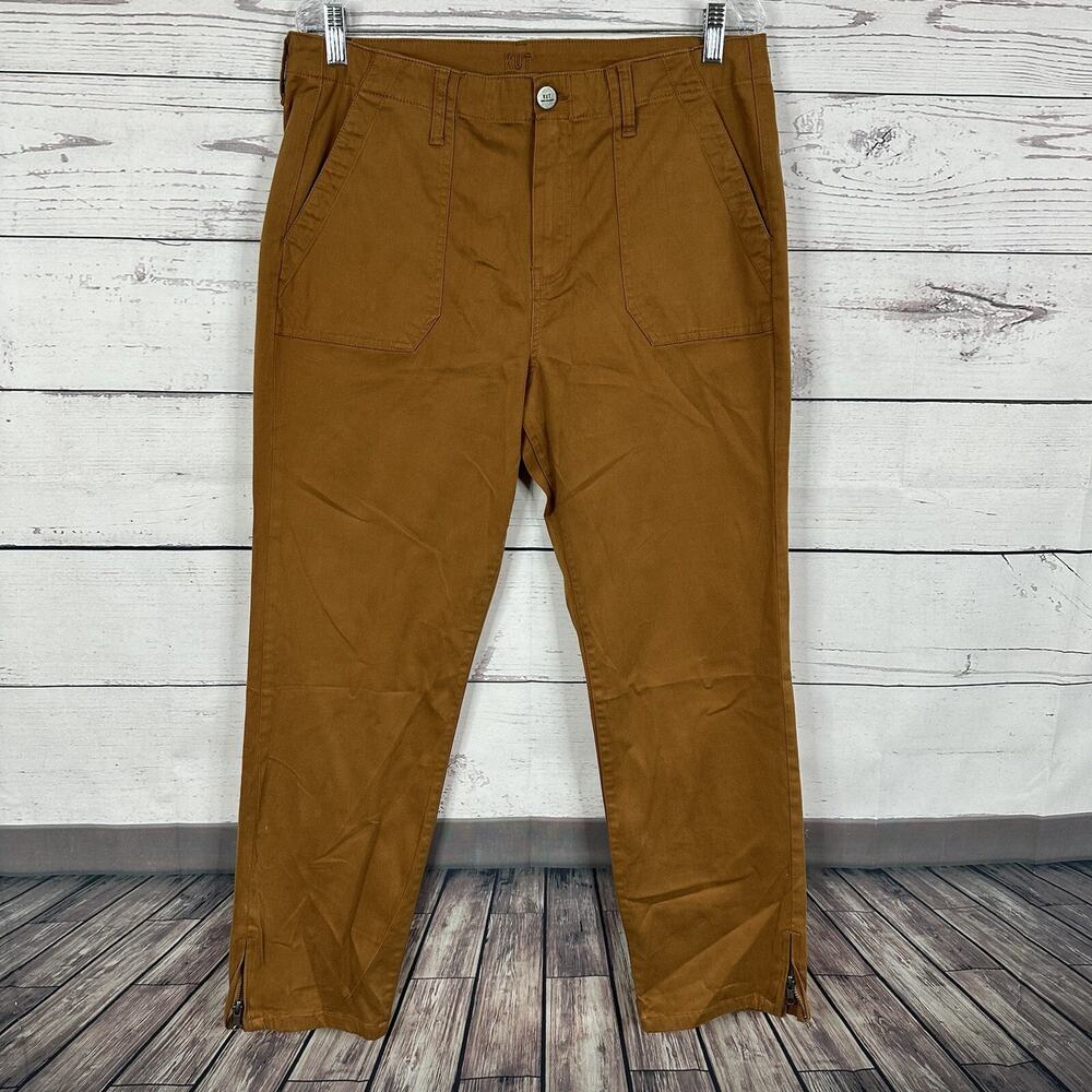 Kut From the Kloth Pants Womens 16 Brown Ankle Straight Leg Stretch Zipper High
